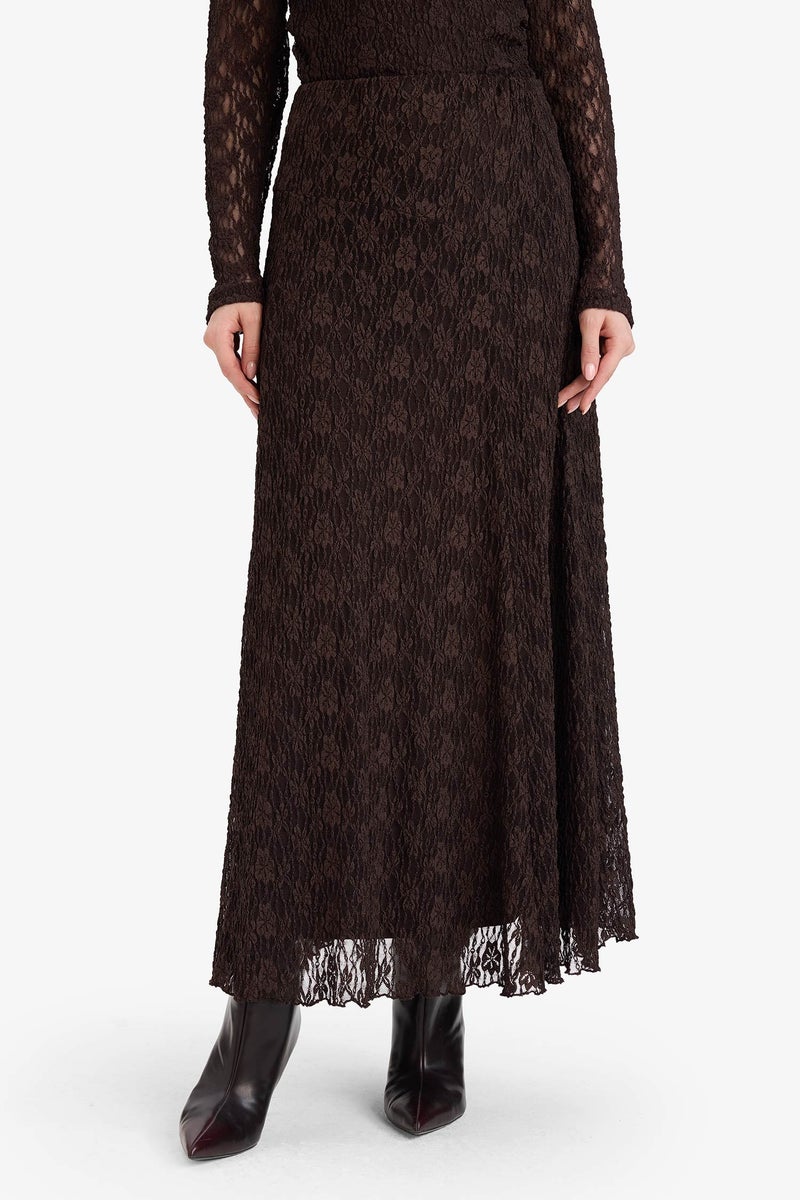 DeFacto Brown Woman A Cut Lace Skirt Casual - Image 3